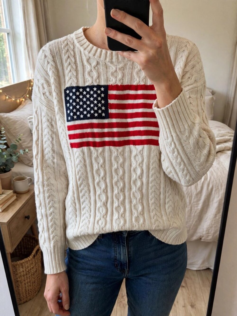 Wild Fable Women Crewneck American Flag Pullover Sweater White Size M